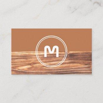 elegant monogram wood two tone brown carpentry business card