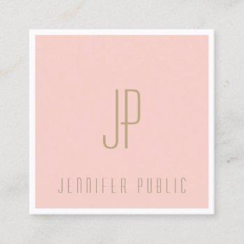 elegant monogrammed blush pink gold text modern square business card