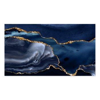 Small Elegant Navy Blue Gold Foil Marble Agate Sparkle Business Card Back View