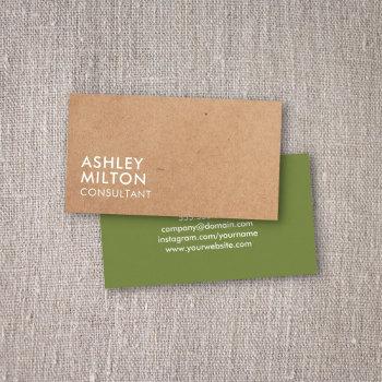 elegant olive green printed kraft consultant business card