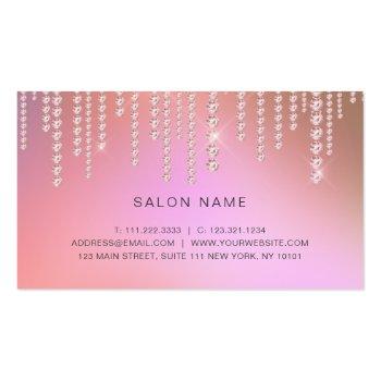 Small Elegant Ombre Pink & Purple Diamonds Makeup Artist Business Card Back View