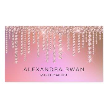 Small Elegant Ombre Pink & Purple Diamonds Makeup Artist Business Card Front View