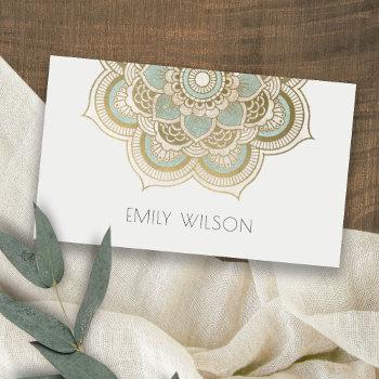 elegant ornate gold foil teal turquoise mandala business card