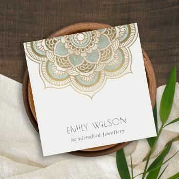 elegant ornate gold foil teal turquoise mandala square business card