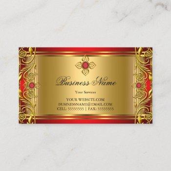 elegant ornate royal red jewel golden gold business card