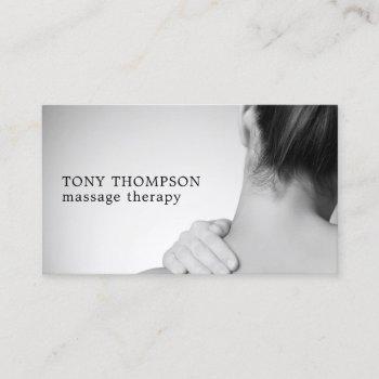 elegant photo grey white massage therapist business card