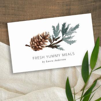 elegant pine cone tree branch watercolor foliage  business card