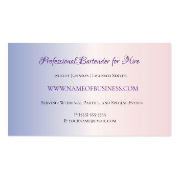 Small Elegant Pink And Purple Splash Events Bartender Business Card Back View
