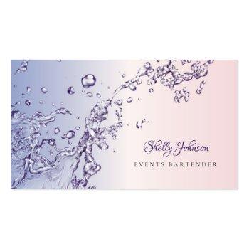 Small Elegant Pink And Purple Splash Events Bartender Business Card Front View
