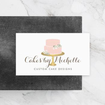 elegant pink cake with florals cake decorating business card