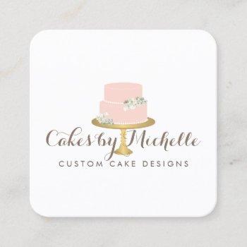 elegant pink cake with florals cake decorating square business card