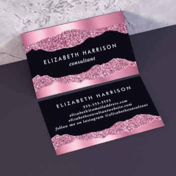 elegant pink glitter foil black business card