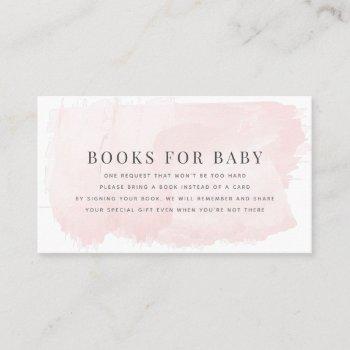 elegant pink watercolor baby shower book request business card
