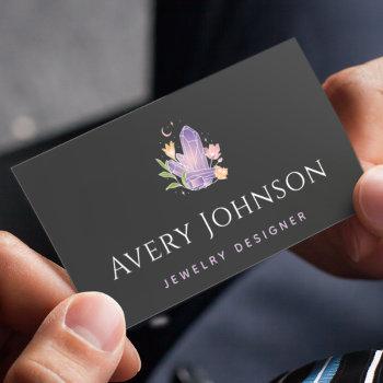 Small Elegant Purple Crystals Magic Stone Jewelry Design Business Card Front View