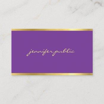 elegant purple gold handwritten script modern chic business card
