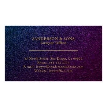 Small Elegant Purple Navy Faux Lather Gold Script Lawyer Business Card Back View