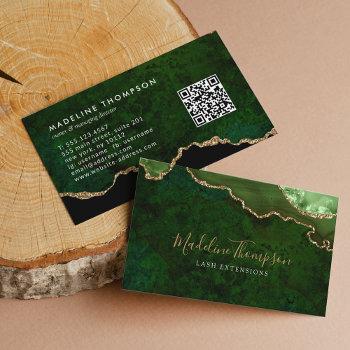 elegant qr code emerald green marble agate geode business card