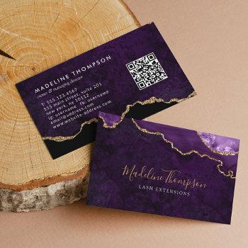 elegant qr code purple marble agate geode business card