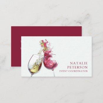 elegant red and white wine dance event coordinator business card