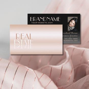 elegant rose gold and black mirror font with photo business card