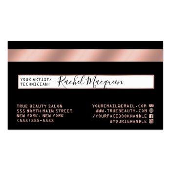 Small Elegant Rose Gold Glitter Drips Black Credit Business Card Back View