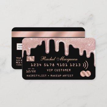 elegant rose gold glitter drips black credit business card