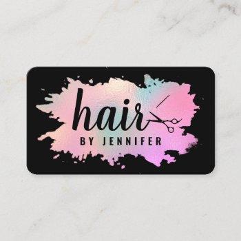 elegant rose gold & green scissors hairstylist business card