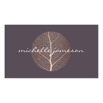 Small Elegant Rose Gold Leaf Logo Business Card Front View