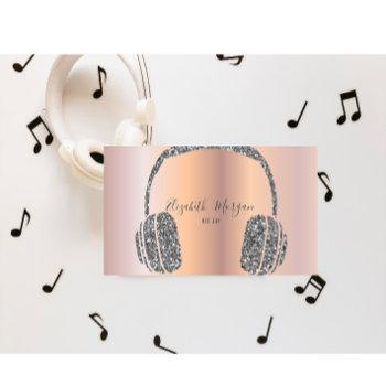 elegant rose gold silver glitter headphone dj business card