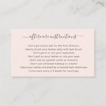 elegant script blush pink lash aftercare lashes business card
