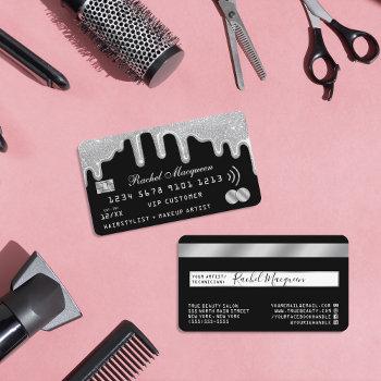 elegant silver glitter drips black credit business card