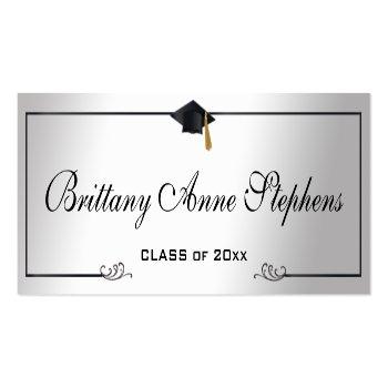 Small Elegant Silver Graduation Cap Name Card Insert Front View
