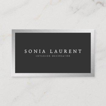 elegant silver metallic frame minimalist black business card