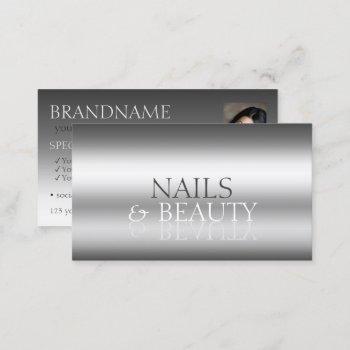 elegant silver stylish mirror font chic with photo business card