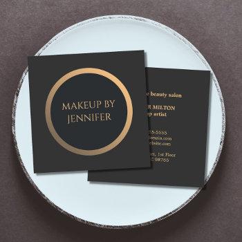 elegant simple dark faux gold circle makeup aritst square business card