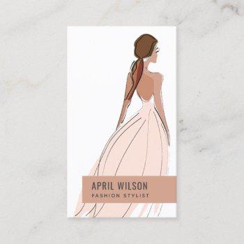 elegant soft blush peach evening gown bridal dress business card