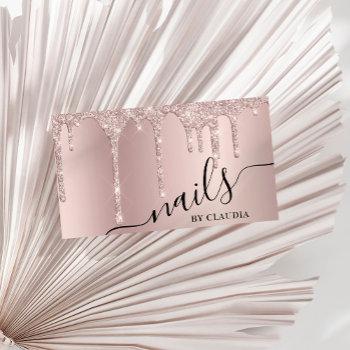 elegant stylish champagne glitter drips nails business card