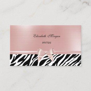 elegant stylish chic zebra print,pink bow business card