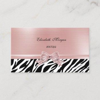 elegant stylish chic zebra print,pink bow business card