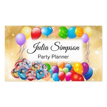 Small Elegant, Stylish, Gold, Shiny Colorful Balloons Business Card Front View