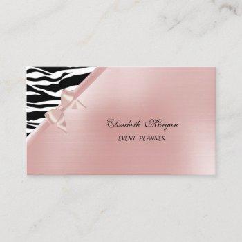 elegant stylish luxury zebra print ,pink,bow business card