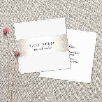 elegant stylish white modern faux silver striped square business card