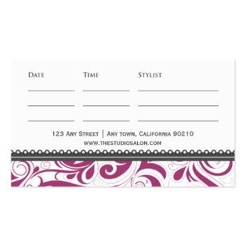 Small Elegant Swirly Appointment Business Card Fuchsia Back View