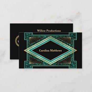 elegant teal gold art deco business card