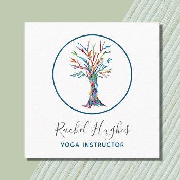 elegant tree of life yoga instructor square business card