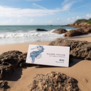 elegant tropical seahorse pink blue beach coastal  business card