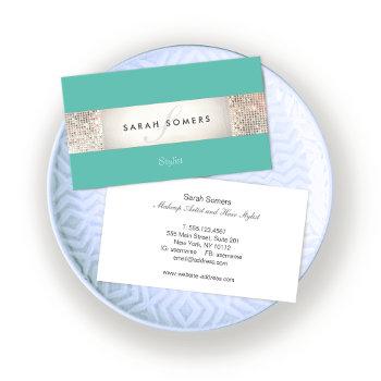 elegant turquoise faux silver sequin monogram 2 business card