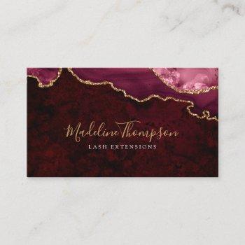 elegant velvet burgundy red marble agate geode business card
