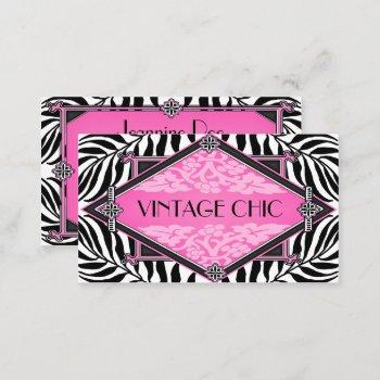elegant vintage zebra art deco pink diamond lace business card