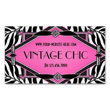 elegant vintage zebra art deco pink diamond magnetic business card